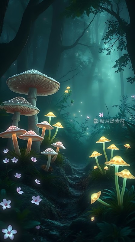 神秘森林夜光蘑菇