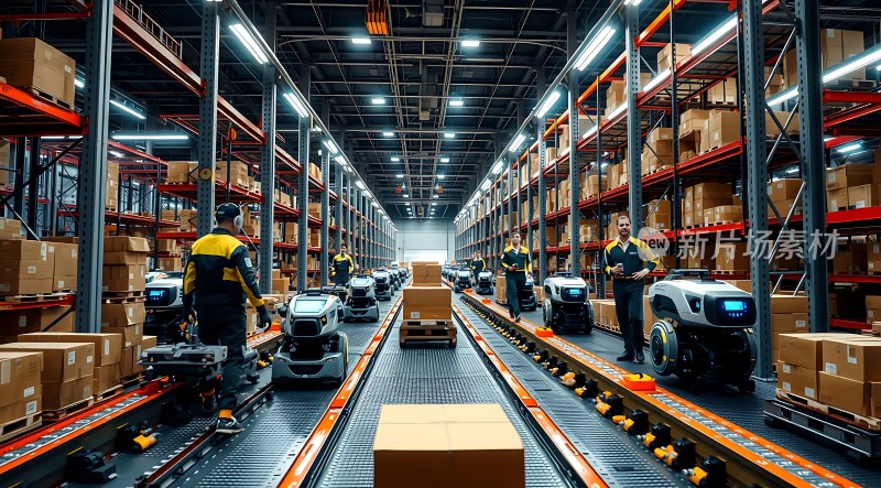 智能物流仓库机器人协作搬运货物