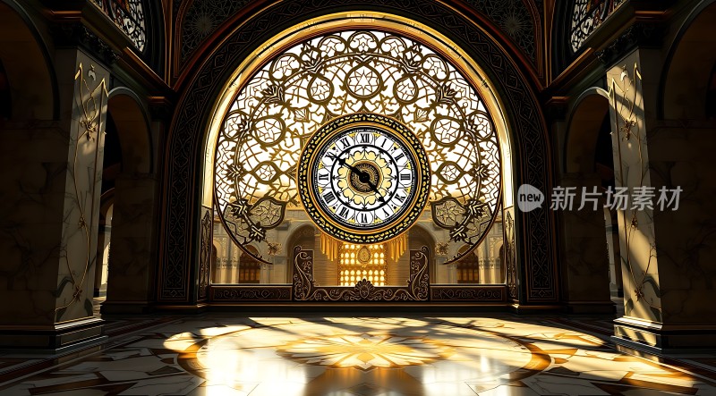 金色阳光下的宏伟钟楼