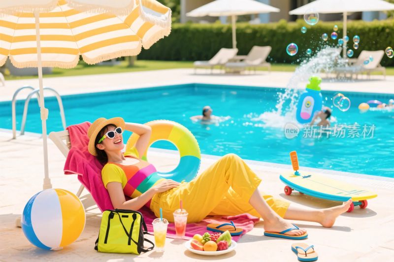 夏日泳池休闲场景