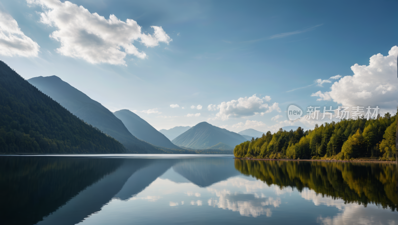 一个湖一座高山清风景图片