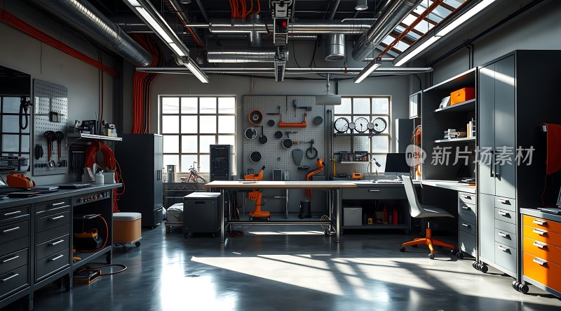 现代工业风车库工具齐全光线充足环境整洁
