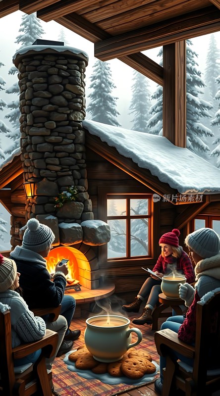 冬日暖炉旁温馨聚会