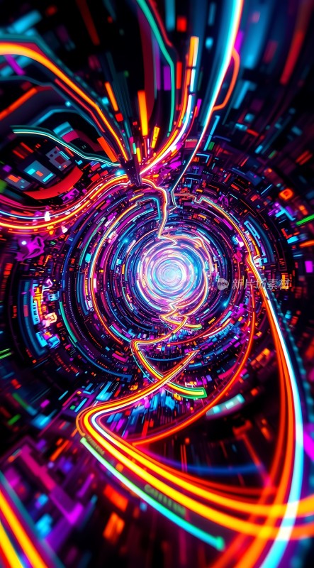 科技隧道霓虹光芒交织的未来世界