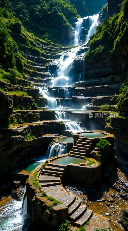 九级瀑布下的石阶小径