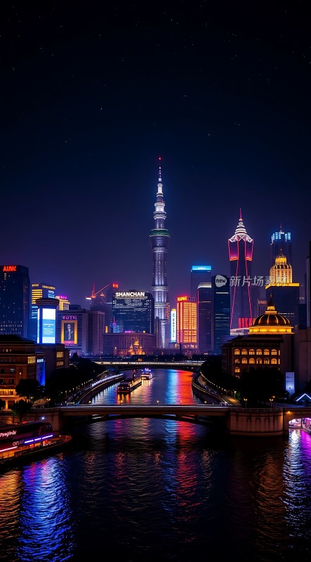 上海夜景黄浦江畔繁华璀璨