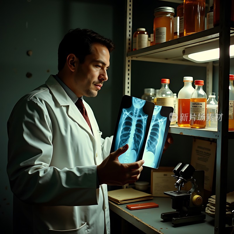 医生专注研究X光片揭示医学奥秘