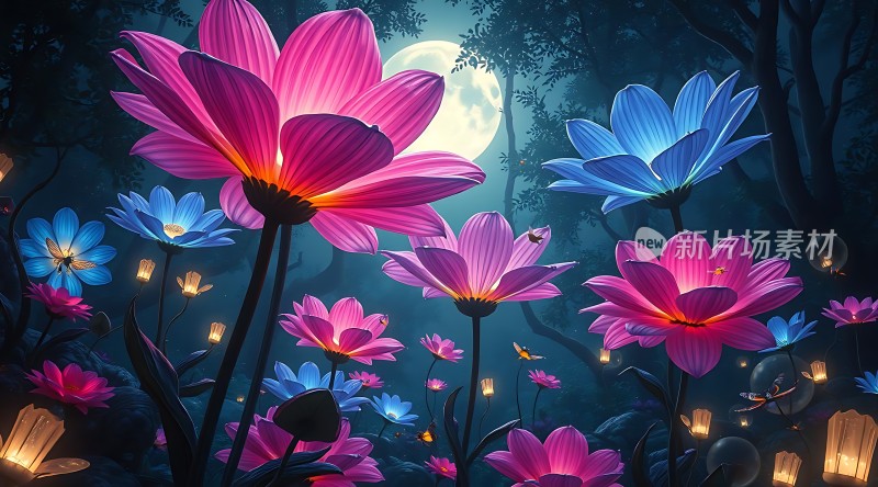 夜幕下的梦幻花海