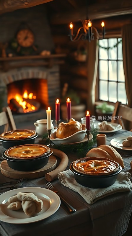 温馨壁炉旁的节日盛宴