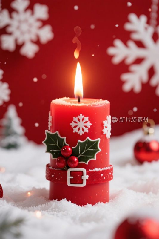 圣诞红色蜡烛装饰