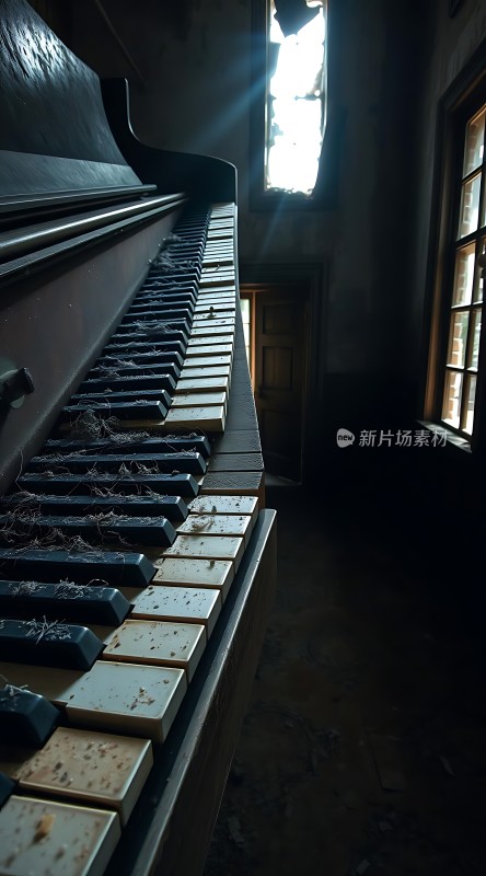 废弃钢琴与阳光