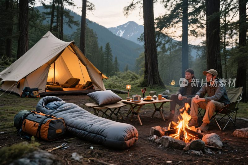 森林中露营的惬意场景