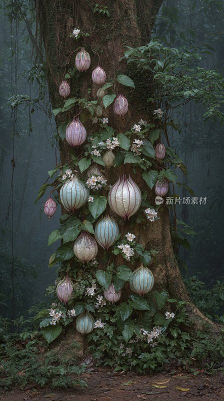 树上悬挂奇异梦幻植物