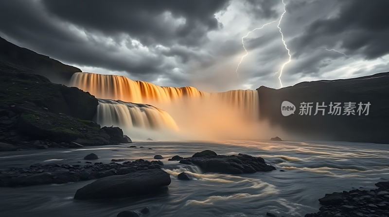 瀑布闪电奇观