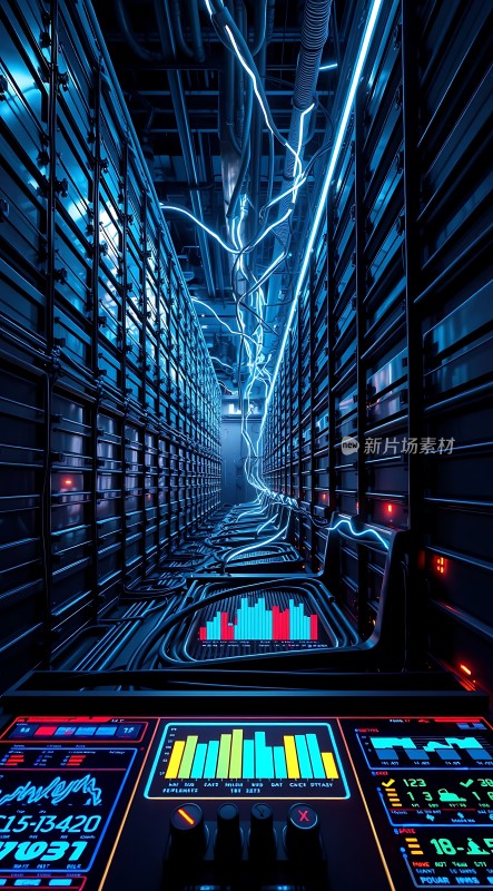 科技感数据中心未来主义风格服务器机房