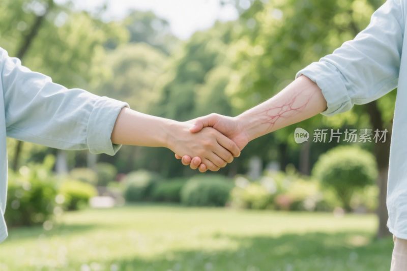 两人户外握手场景