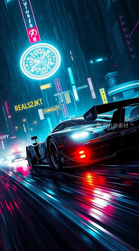 赛博朋克之夜疾驰的未来座驾