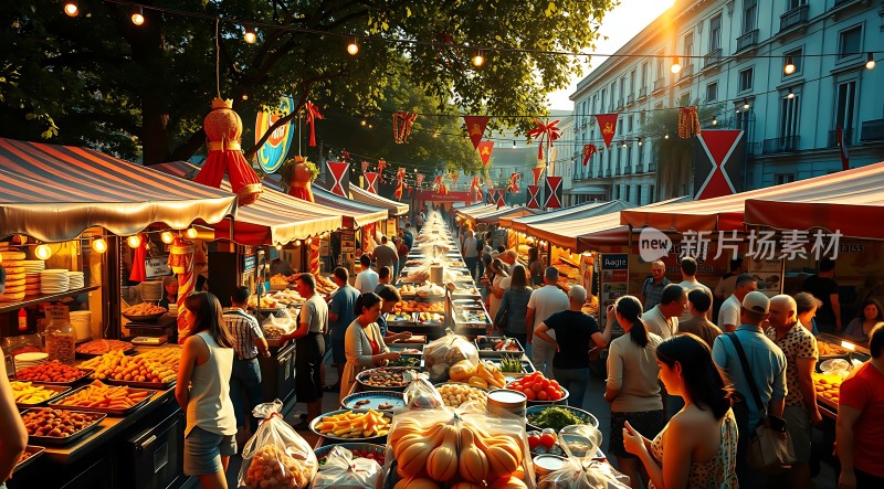 热闹集市琳琅满目商品人来人往