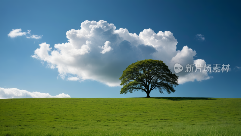 一棵孤独的树在草山上高清风景图片