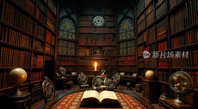 古老书房里的学者与书籍