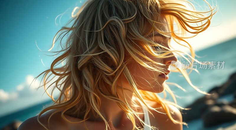 阳光下的金色长发