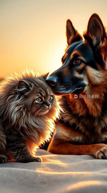 猫狗情深温馨相伴