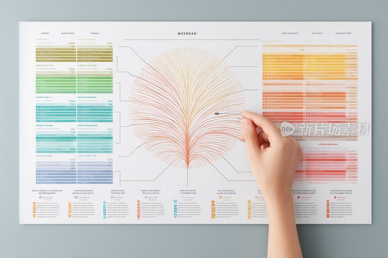 手绘彩色扇形数据图表画面