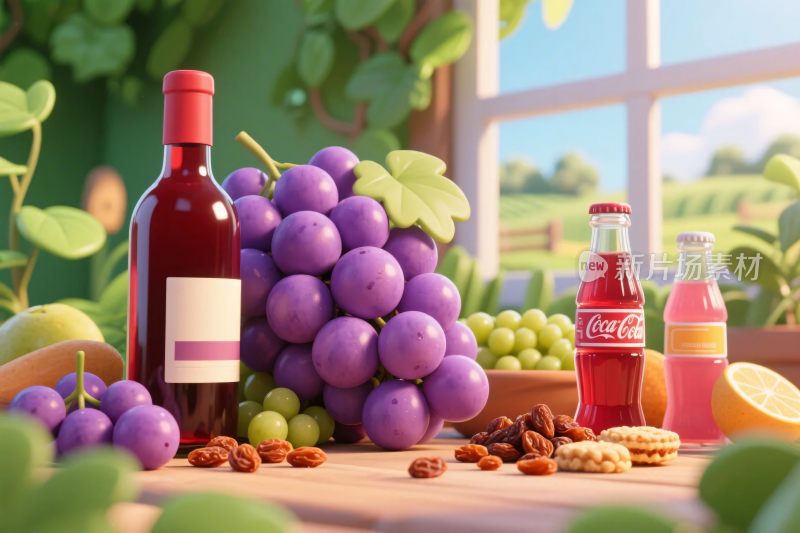 桌面果蔬饮品插画