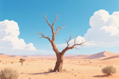 沙漠孤树风景插画