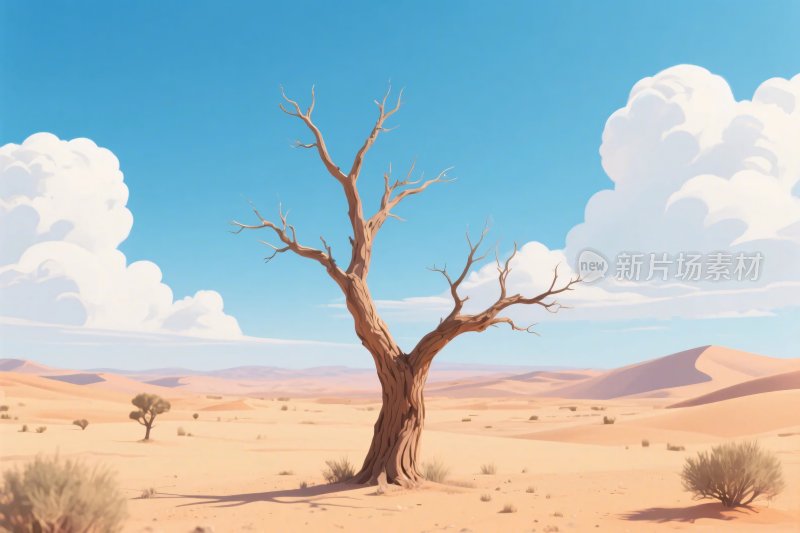 沙漠孤树风景插画