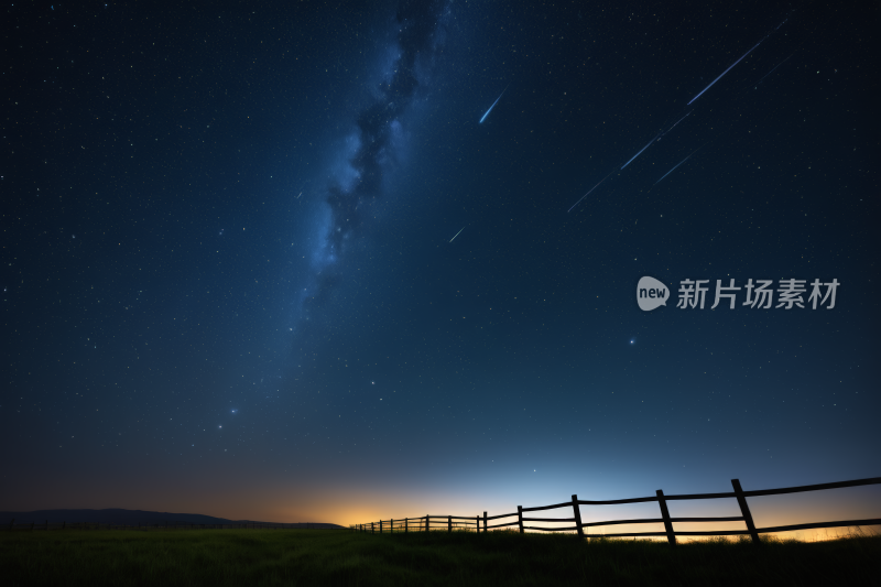 星空有栅栏和流星高清背景图片