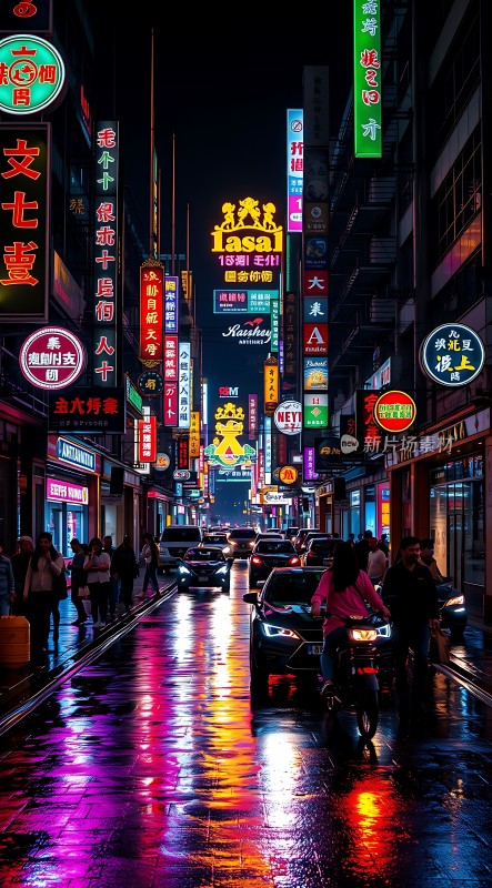霓虹灯下的繁华街道
