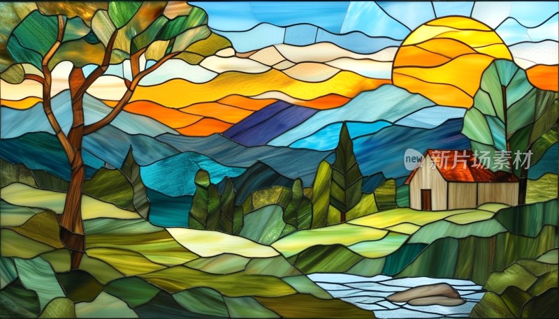 彩色玻璃风景图
