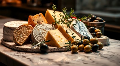 奶酪与橄榄的艺术拼盘