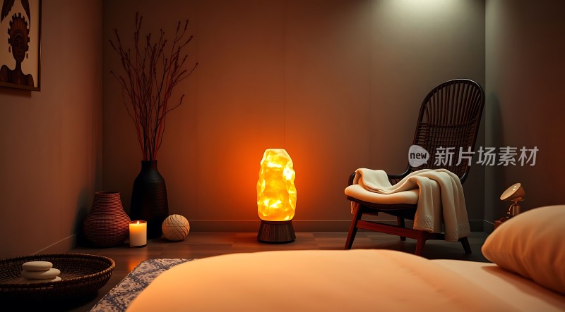 温馨卧室盐灯营造宁静氛围