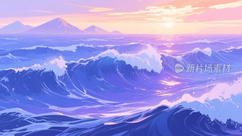 唯美海上日落插画