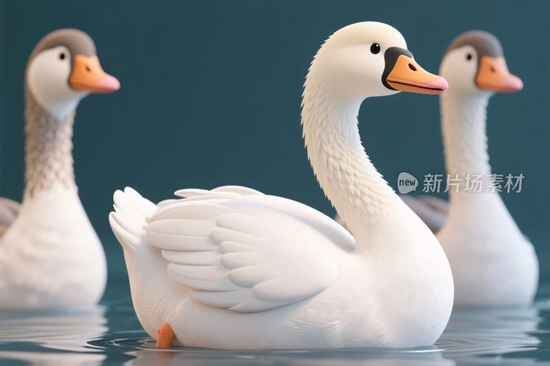 三只白鹅水面插画