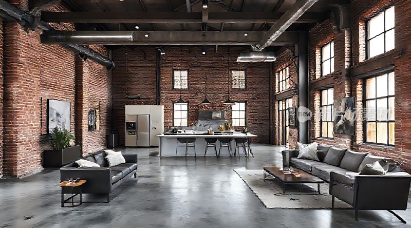 工业风大宅红砖绿植现代家具融合