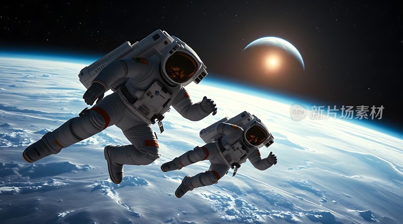 宇航员太空漫步地球背景