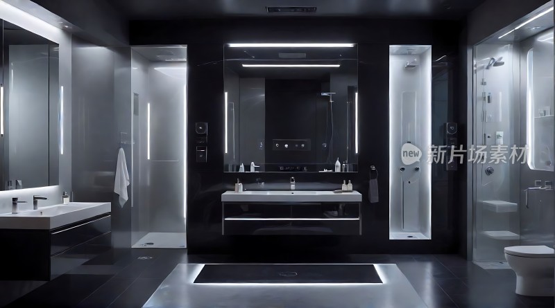 现代浴室设计黑色与白色相间简洁而时尚