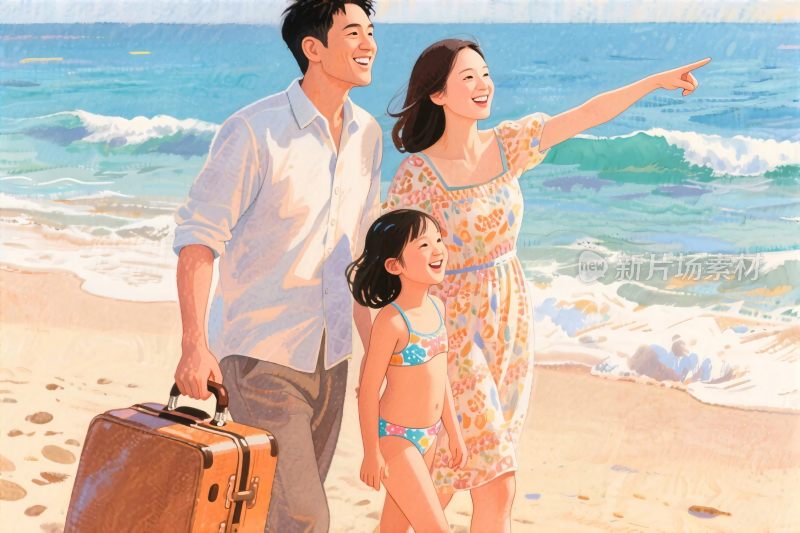 海边家庭插画