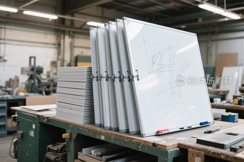 车间内堆叠白板