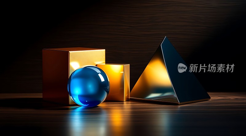 金属质感几何体艺术展示