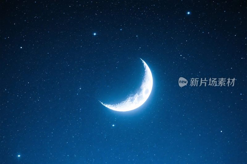 夜空弯月与繁星