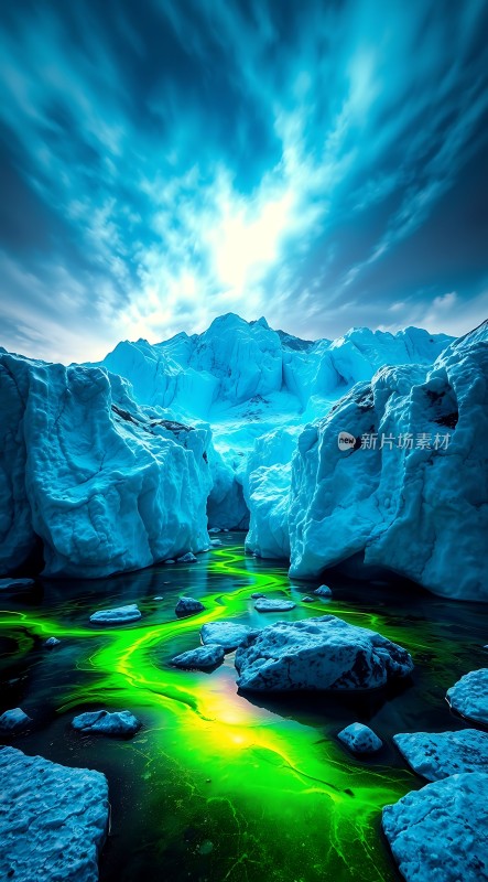 冰封峡谷中的神秘绿光