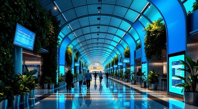 现代机场走廊绿植环绕科技感十足 现代机场走廊绿植环绕科技感十足