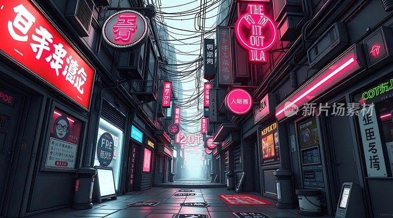 霓虹灯下的未来都市街道