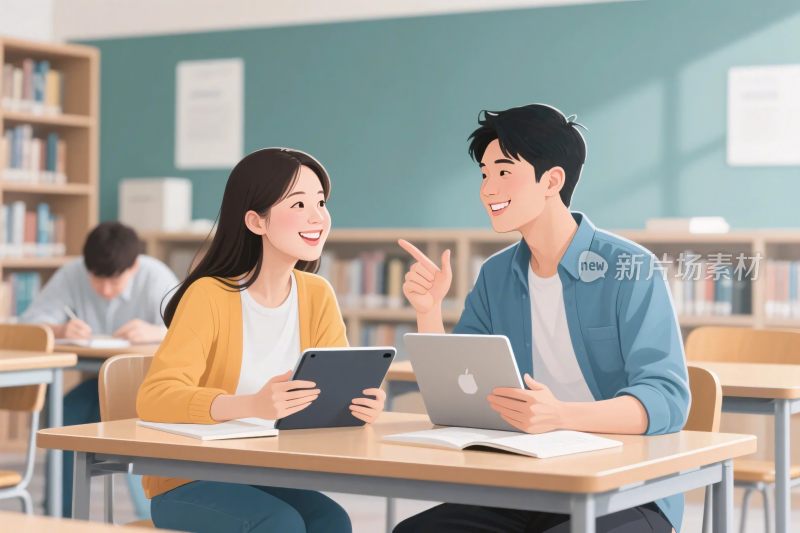 校园学习交流插画