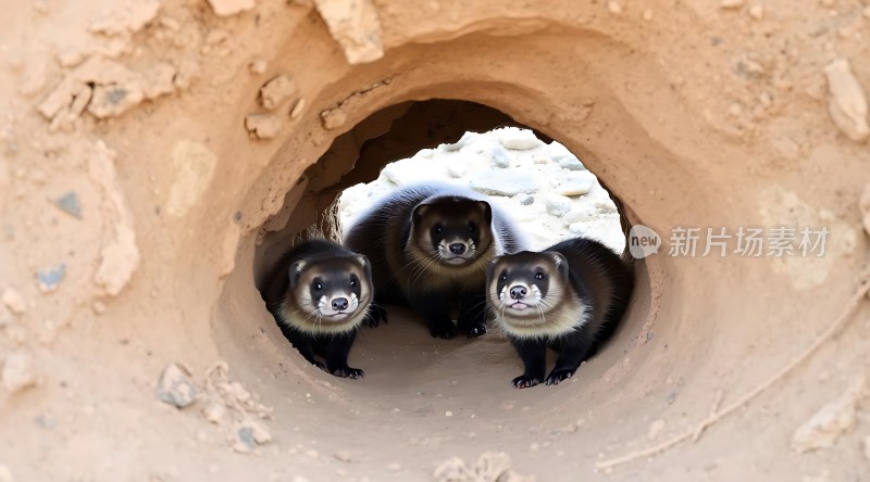 三只可爱雪獾探出头