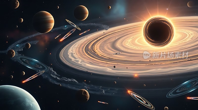 宇宙奇观行星环与黑洞